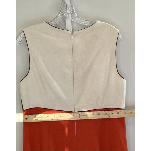 Donna Morgan Dress 14 Linen Colorblock Red Brown Cream Mod Sheath Retro - Picture 5 of 6